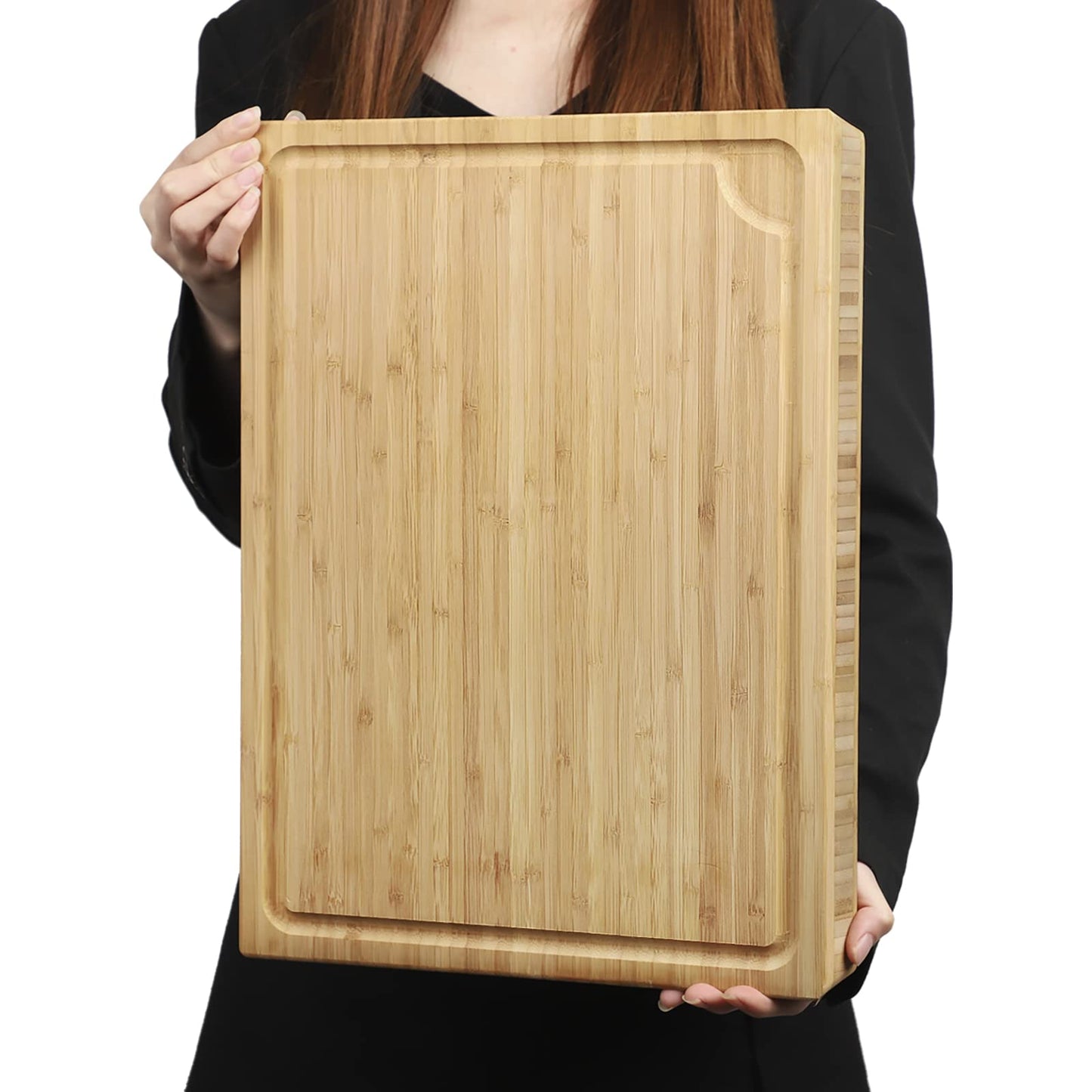 BAMOTTO 1.4" Thick Bamboo Cutting Board, Kitchen Heavy Duty Butcher Block Chopping Board with Juice Groove, for Meat, Turkey, Pork Ribs & Vegetables, 100% Organic Bamboo, 17.7" x 13.2"