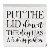 mmiishe Put the Lid Down the Dog Has a Drinking Problem Wooden Box Sign Decorative Funny Bathroom Wood Box Sign Home Decor Rustic Farmhouse Square Desk Decor Sign for Shelf 5 x 5 Inches mmiishe