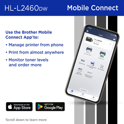 Brother HL-L2460DW Wireless Compact Monochrome Laser Printer with Duplex, Mobile Printing, Black & White Output | Includes Refresh Subscription Trial(1), Amazon Dash Replenishment Ready