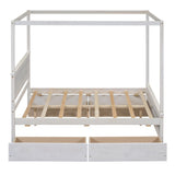 Bellemave Modern Full Size Canopy Bed with 4 Storage Drawers in Brushed White Bellemave