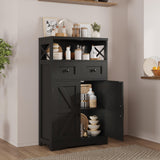 Black Storage Cabinet with Doors and Shelves, Farmhouse Kitchen Pantry Storage Cabinet, Small Coffee Bar Cabinet with Storage, Freestanding Floor Hutch Cupboard Cabinet for Kitchen/Laundry/Living Room FiveWillowise