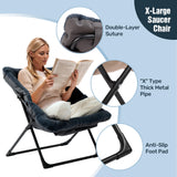 HollyHOME X-Large Saucer Chair, Comfy Oversized Folding Chair, Faux-Fur Reading Chair for Teens, Adults, Foldable Accent Lazy Chair, Metal Frame Lounge Chair for Living Room, Bedroom, Dorm, Navy Blue HollyHOME