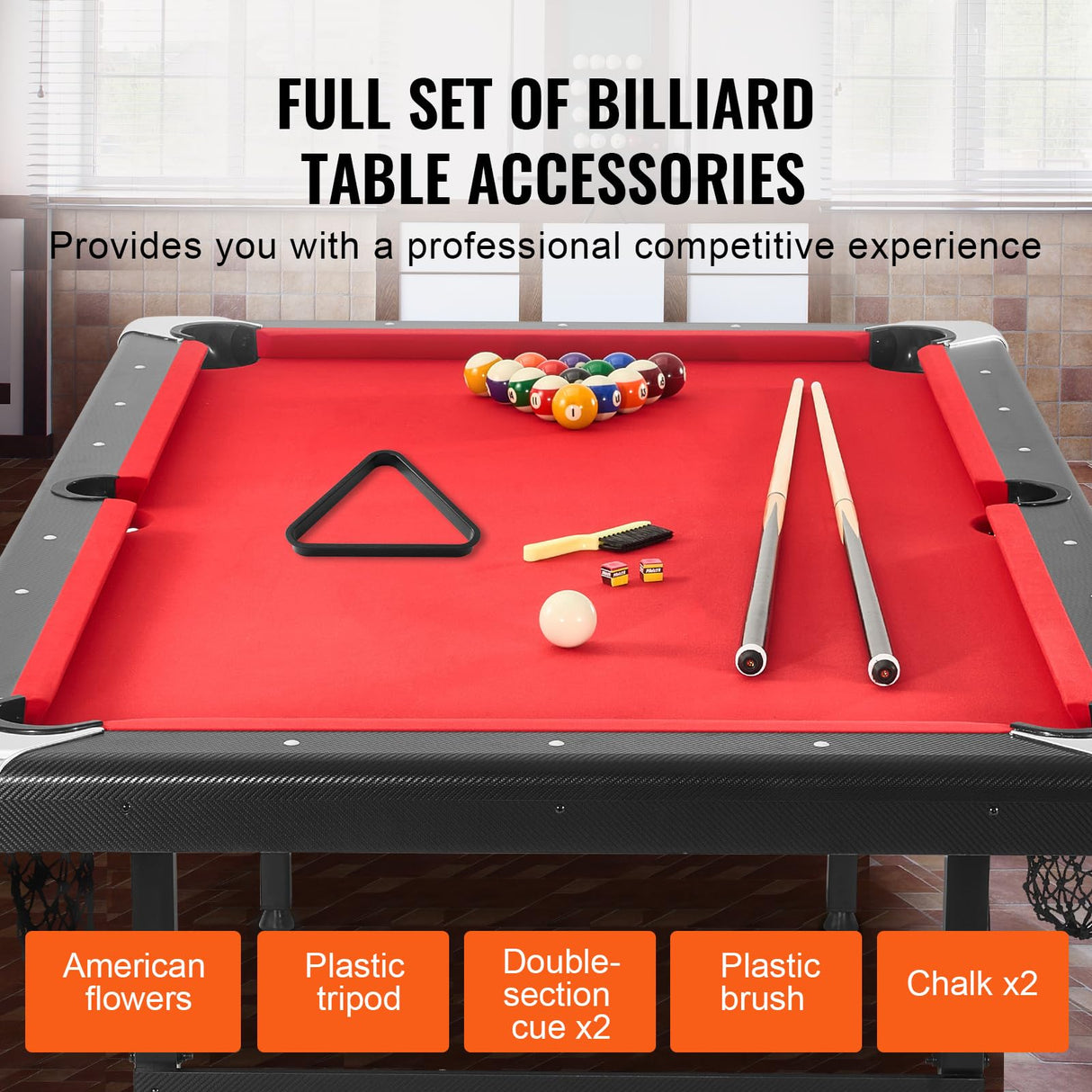 VEVOR Billiards Table, 7 ft Pool Table, Portable Foldable Space-Saving Table, Billiard Table Set Includes Balls, Cues, Chalks and Brush, Black with Red Cloth, Perfect for Family Game Room Kids Adults VEVOR