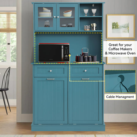 LOUVIXA Kitchen Pantry Storage Cabinet, Microwave Cabinet with Tilt Out Trash Cabinet,Tall Pantry Cabinet Cupboard, Freestanding Kitchen Hutch (Lake Blue) LOUVIXA