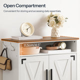 HOOBRO Shoe Cabinet, Farmhouse Shoe Storage Cabinet, Shoe Organizer Cabinet with Hooks and Adjustable Shelves, Shoe Cabinet Storage for Entryway, Living Room, White and Walnut WH16SC01 HOOBRO