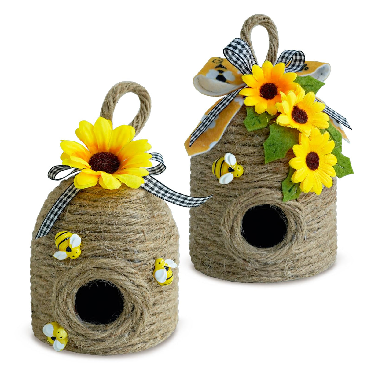 Bigger Bee Hive Decor,2 Pack Bumble Bee Rustic Decor Hive,Natural Bee House, Bumble Bee Theme Party Decor Spring Summer Rustic Farmhouse Kitchecn Table Decor, Honey Bee Tiered Tray Decor CRCZK