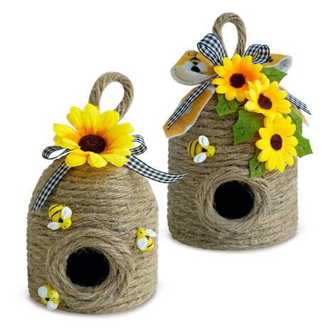 Bigger Bee Hive Decor,2 Pack Bumble Bee Rustic Decor Hive,Natural Bee House, Bumble Bee Theme Party Decor Spring Summer Rustic Farmhouse Kitchecn Table Decor, Honey Bee Tiered Tray Decor CRCZK