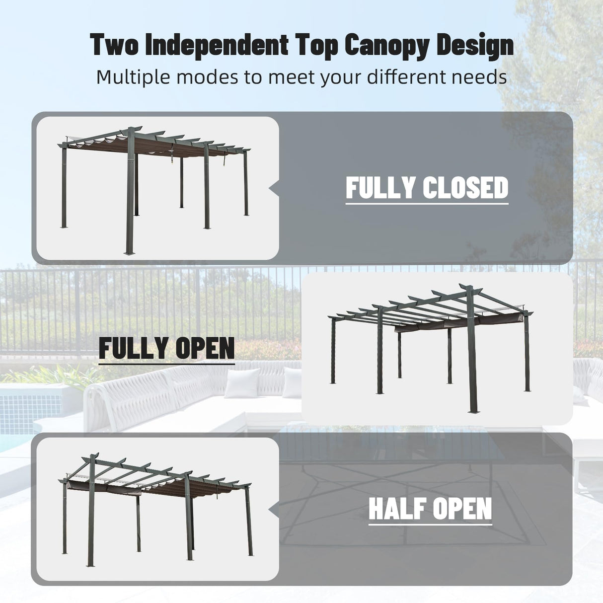 Domi Outdoor Retractable Pergola 11' x 20',Heavy-Duty Aluminum Shelter with Double Sun Shade Pavilion Extra Large Canopy for Gardens Backyard and Decks,Dark Grey domi outdoor living