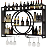 Wall Mounted Wine Rack, Hanging Metal Round Wine Rack Cabinet, Multifunctional Storage Rack, Vintage Style Wine Bottle Shelf, with Wine Glass Holder, for Home Restaurant Bars (140cm/55.1in) Hrwug