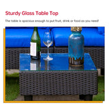 FDW 5 Pieces Patio Furniture Sets Outdoor Sectional Sofa Wicker Chair Rattan Conversation Set for Outdoor Backyard Porch Poolside Balcony Garden Furniture with Coffee Table,Blue Cushion FDW