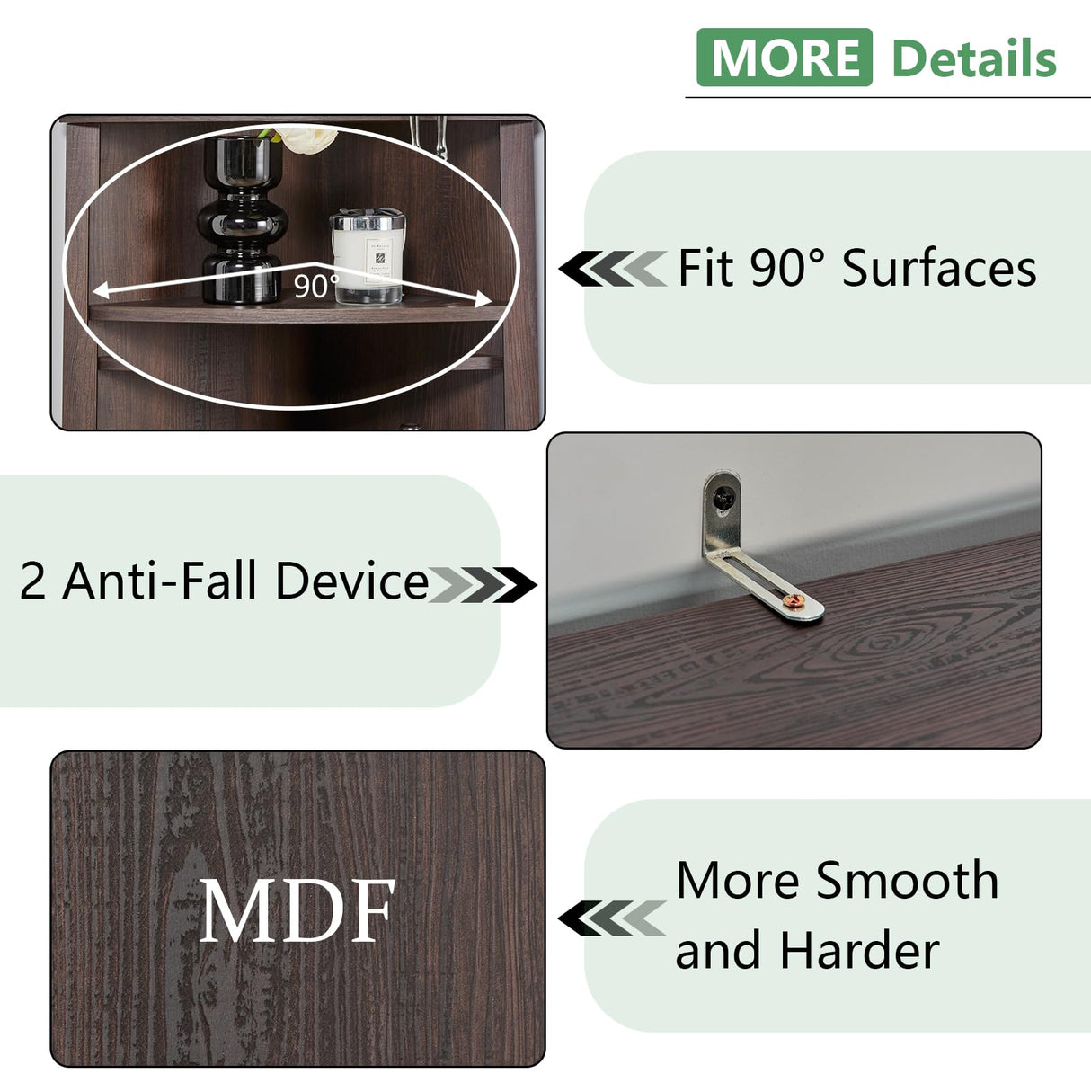 AMERLIFE Curved Corner Storage Cabinet, 65" Tall Freestanding Bookcase with Glass Doors & Adjustable Shelves, 5-Tier Corner Display Cabinet for Living Room, Bathroom, Laundry Room, Espresso AMERLIFE