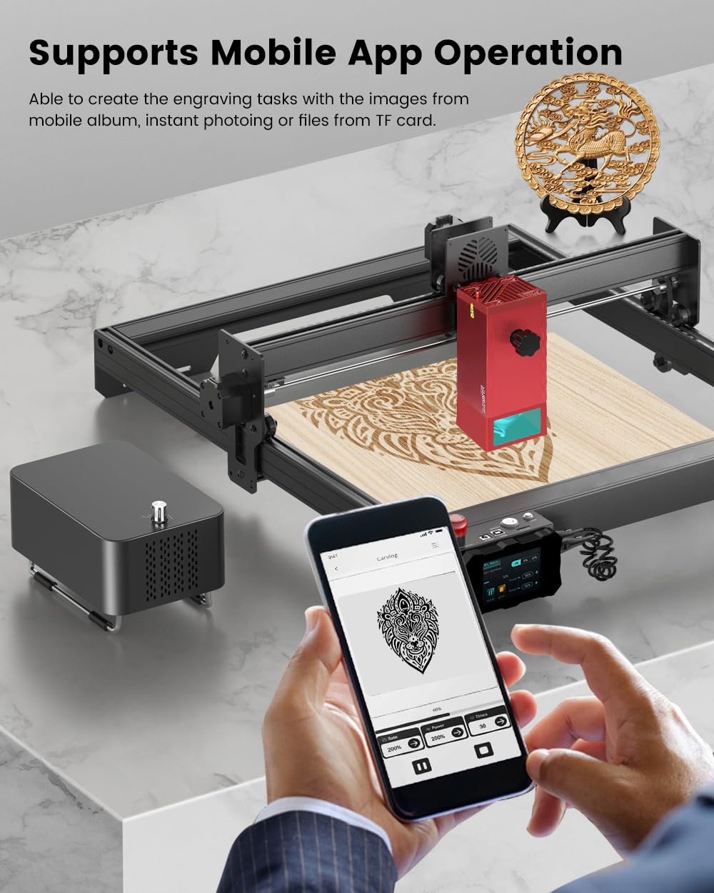Dkenicor A20 PRO Laser Engraver with Air Assist, APP Controlled 20W Laser Cutter and Engraver Machine, 130W Laser Engraver for Wood, Metal, Leather, Dkenicor