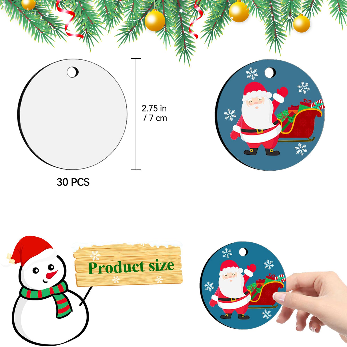 Morledoa Sublimation Ornament Blanks, 30Pcs Sublimation Blanks Bulk, Sublimation Blanks for Christmas Tree Décor, DIY Christmas Ornaments for Crafts (2.76 inches) Morledoa