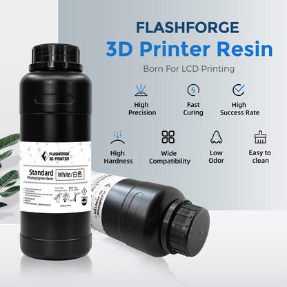 FLASHFORGE 3D Printer Resin, LCD UV-Fast-Curing Resin 405nm Standard Photopolymer Resin for LCD 3D Printing with High Precision Printing, Low Odor (White, 500G) - WoodArtSupply