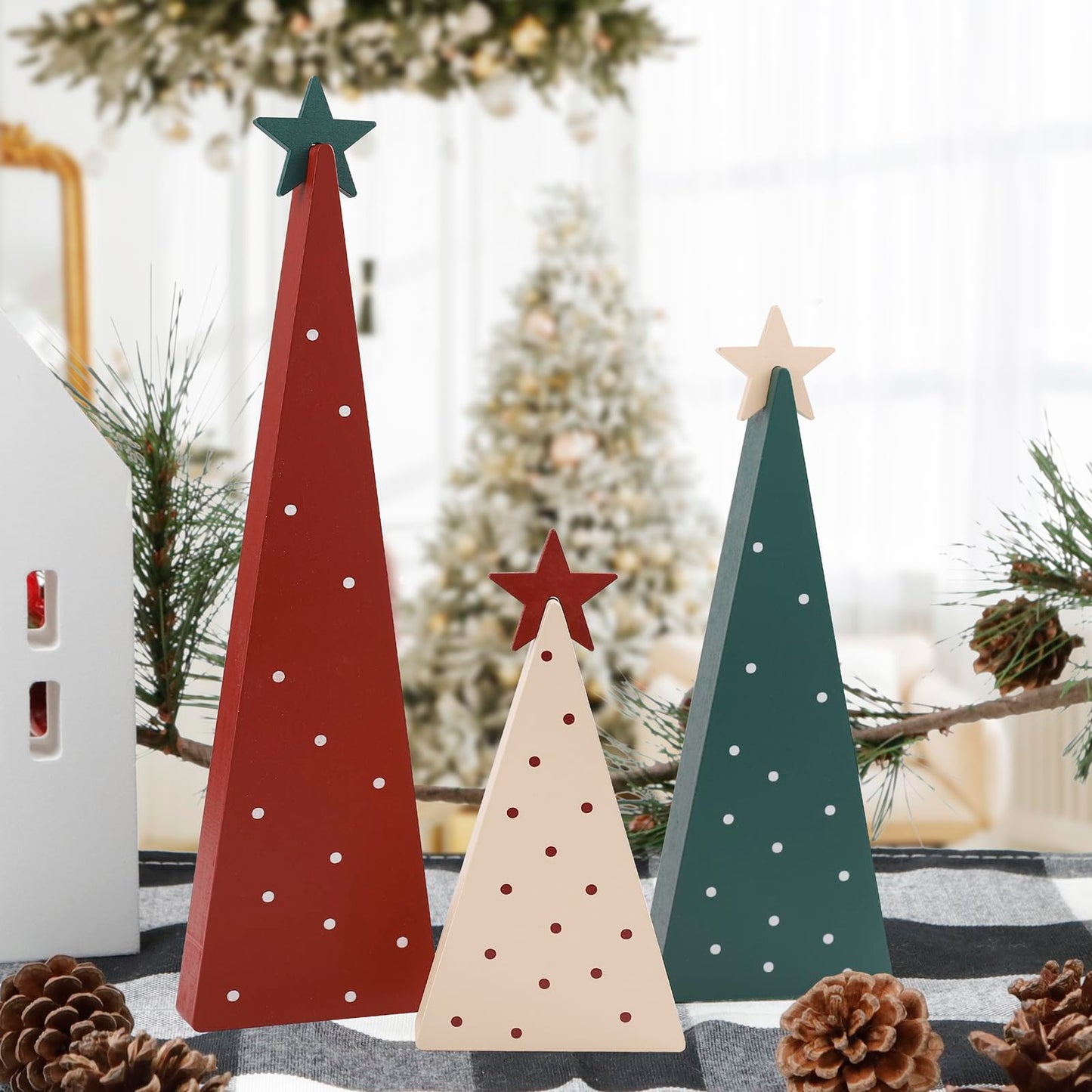 FestalMart Christmas Decorations-Three Sizes Wooden Christmas Tree Sign with Star-Christmas Decorations for Home Shelf Mantel Fireplace Table Party Decor