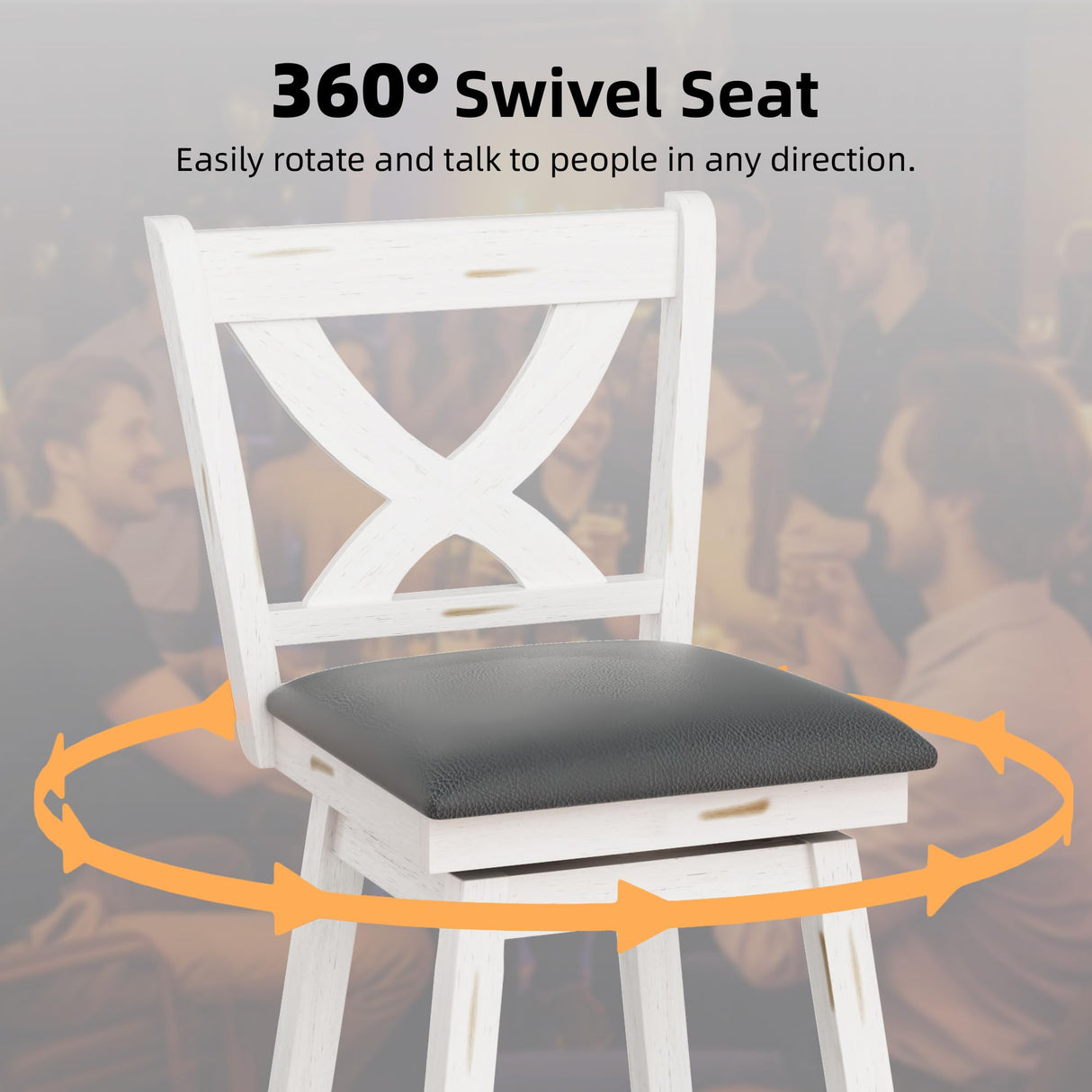 Swivel Bar Stools Set of 2, Swivel Barstools with Solid Footrest & Faux Leather Upholstered Seat, Island Chairs with Back for Kitchen, Dining Room (Antique White) (24-inch) Buytime