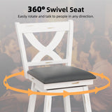 Swivel Bar Stools Set of 2, Swivel Barstools with Solid Footrest & Faux Leather Upholstered Seat, Island Chairs with Back for Kitchen, Dining Room (Antique White) (24-inch) Buytime