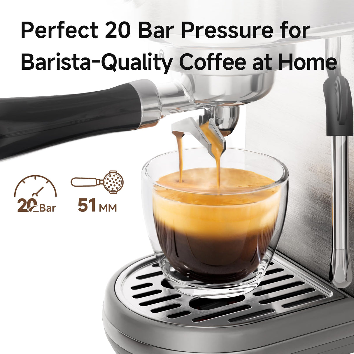 HiBREW H10B Programmable Espresso Machine, Brushed Stainless Steel, Adjustable Temperature and Cup Volume, Steam Wand for Milk Frother HiBREW