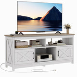 DWVO TV Stand for 65 inch TV, Farmhouse Entertainment Center with Power Outlets & Storage Cabinets, Mid Century Modern Media Console Table for Living Room, Grey Wash & Grey White DWVO