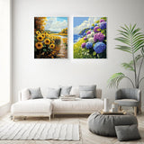 2 Pack Paint by Numbers Kit for Adults Beginner, Flowers Adult Paint by Number Kits on Canvas, DIY Hydrangea Sunflower Landscape Acrylic Painting by Number Kits for Home Decor Gift 16x20 Inch Possoco