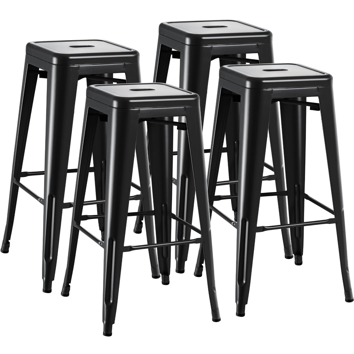 Furmax 30 Inches Metal Bar Stools Bar Height High Backless Stools Indoor Outdoor Stackable Kitchen Stools Set of 4 (Dark Black) Furmax