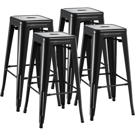 Furmax 30 Inches Metal Bar Stools Bar Height High Backless Stools Indoor Outdoor Stackable Kitchen Stools Set of 4 (Dark Black) Furmax