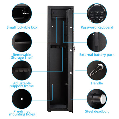 Gun Safes for Home Rifles and Pistols, Quick Access 5-6 Gun Large Rifle Gun Security Cabinet for Rifle Shotgun Firearms with/Without Optics with Pistol Lock Box, Removable Storage Shelf