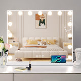 Leishe Vanity Mirror with Lights 15LED Bulbs 3 Lighting Modes Lighted Makeup Mirror for Desk or Wall-Mount Hollywood Vanity Mirror with USB Charger Port and 10X Magnification (22"x18") Leishe