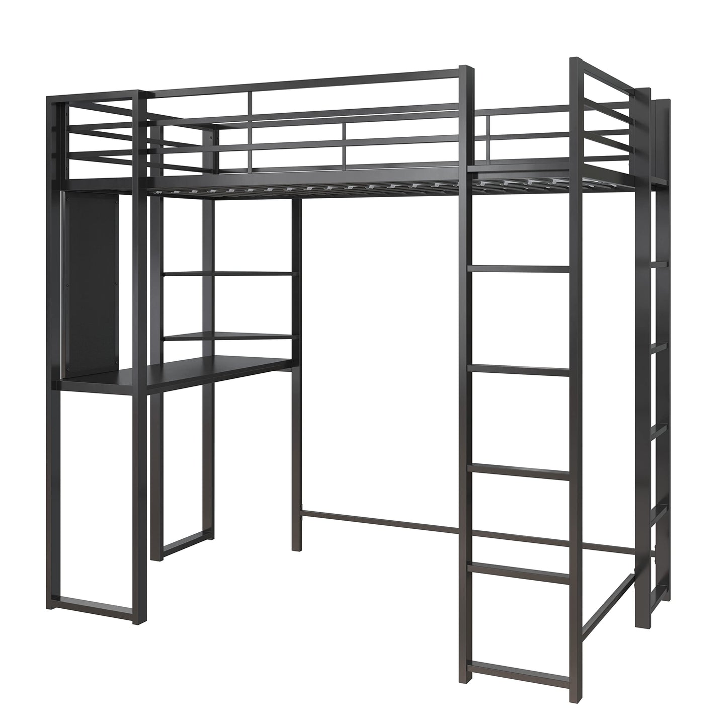 DHP Abode Space-Saving Twin Metal Loft Bed with Desk and Shelves - Black