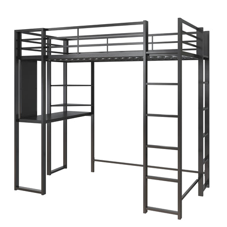 DHP Abode Space-Saving Twin Metal Loft Bed with Desk and Shelves - Black DHP