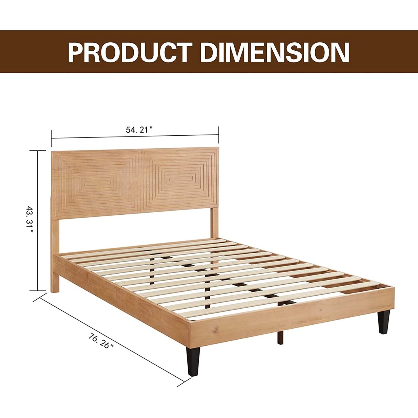 MUSEHOMEINC Mid Century Modern Solid Wood Platform Bed,Full Size Bed Frame with Adjustable Height Headboard, Wood Slat Support Bed Frame, Bed Frame No Box Spring Needed
