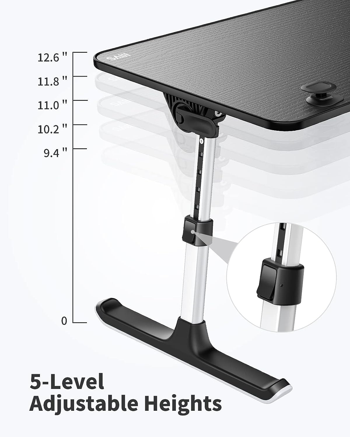 Laptop Desk for Bed, SAIJI Height & Angle Adjustable Laptop Stand for Bed, Lap Desk Bed Tray Table, Light Weight Foldable Portable Laptop table for Couch Sofa Chair Floor Desk for Adults, Kids (Black) SAIJI