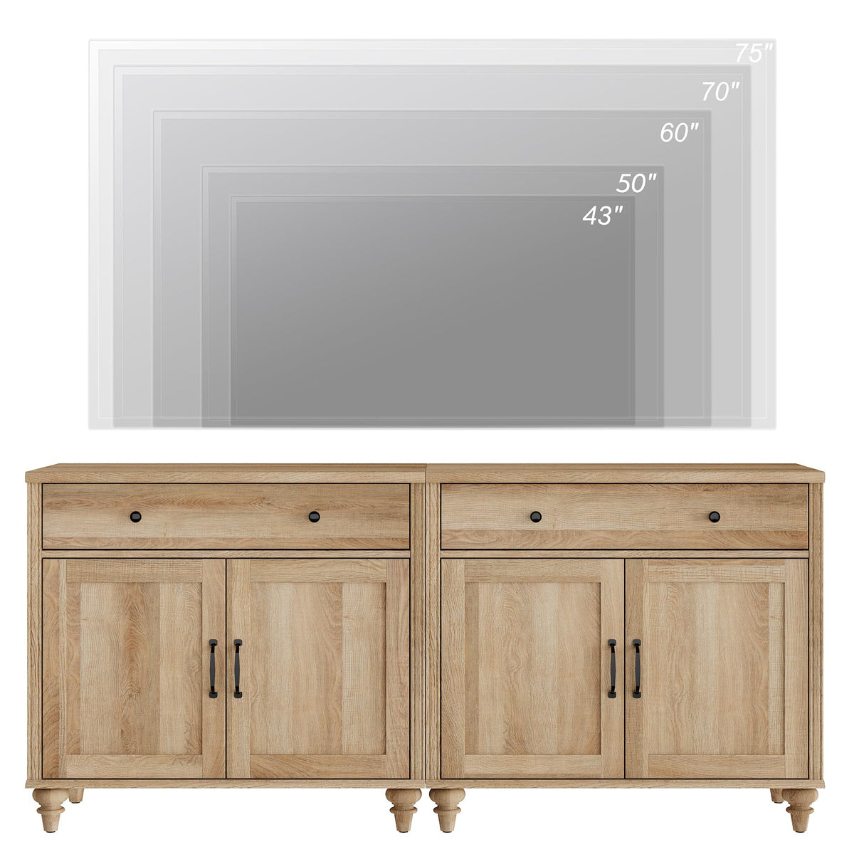 WAMPAT Entertainment Center with Bookshelves for TVs up to 75", Farmhouse Wall Unit TV Stand with Doors & Drawer, Media Console Table for Living Room, Bedroom & Home Theater, Oak WAMPAT