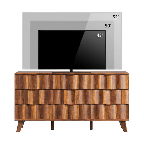 QEIUZON 9 Drawer Dresser, Modern Fluted Storage Dresser with Deep Drawers and Metal Handles, Wood Chest of Drawers Storage Organizer for Bedroom, Living Room, Hallway (Walnut) QEIUZON