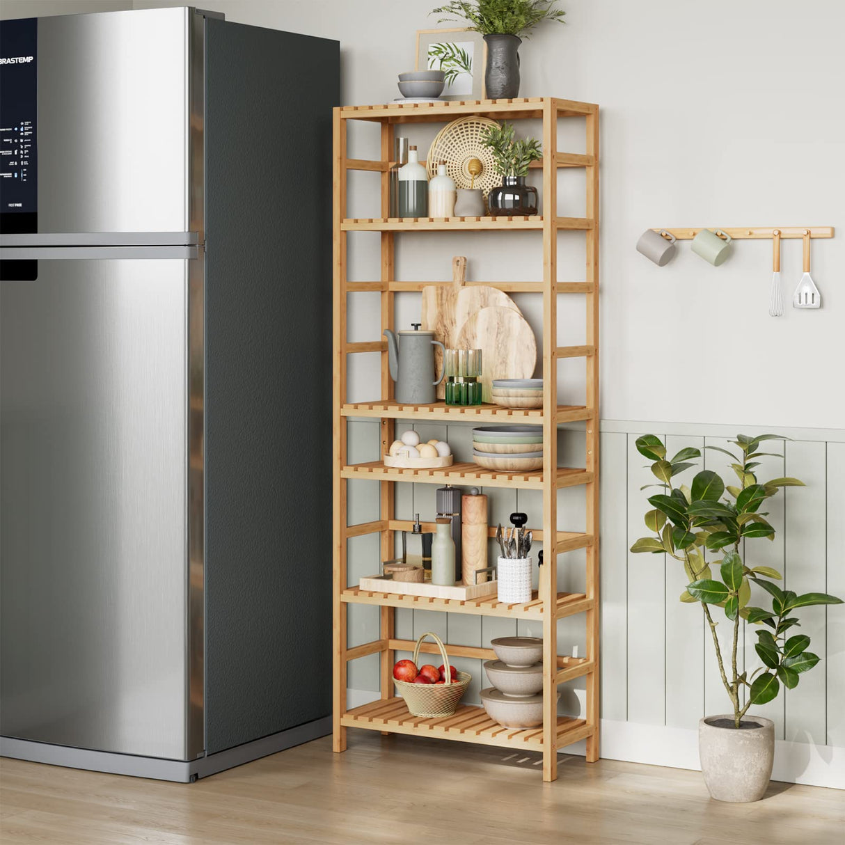 Bamjoy 6-Tier Bamboo Storage Shelf - Stylish and Versatile Tall Unit for Home and Office Bamjoy