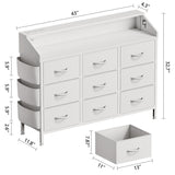 Lulive White Dresser for Bedroom 9 Drawers - Fabric Dressers for Bedroom with LED Light & Charging Station - Kids Adults Chest of Drawers for Living Room Hallway Closet Nursery (White) Lulive