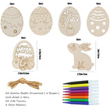 SHEHARUHI 56 PCS Easter Wooden Hanging Ornaments Unfinished Ornaments with Bunny to Paint Wood Slices Eggs Crafts for Kids DIY Easter Decorations Party Supplies Decor SHEHARUHI