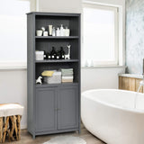 SILKYDRY 71.5" Grey Freestanding Bookshelf with Doors and Adjustable Shelves SILKYDRY