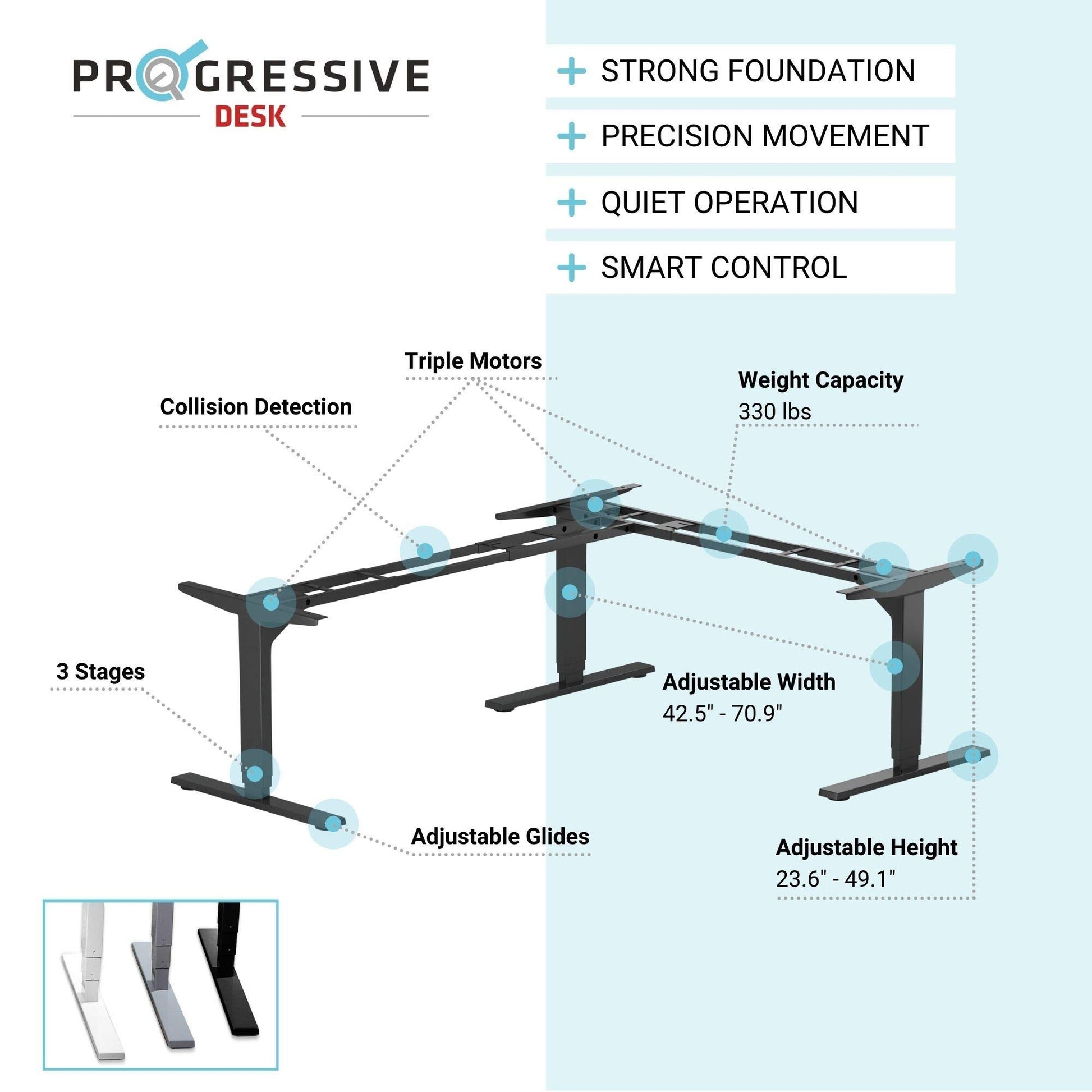 Progressive Desk L Shaped Height Adjustable Standing Desk 78" x 60" - Corner Computer Desk - Electric Stand Up Rising Workstation - Black - WoodArtSupply