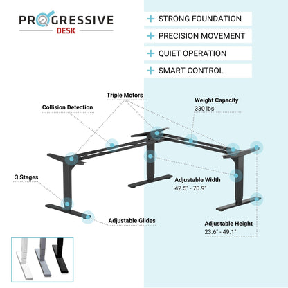 Progressive Desk L Shaped Height Adjustable Standing Desk 78" x 60" - Corner Computer Desk - Electric Stand Up Rising Workstation - Black - WoodArtSupply