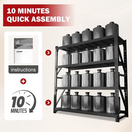 MDXEKE 5000lbs Garage Shelving Heavy Duty, 4-Tier Metal Adjustable Garage Shelves, Storage Shelves for Warehouse, Pantry, Basement, 59" W X 20" D X 79" H (Black, 59x20x79) MDXEKE