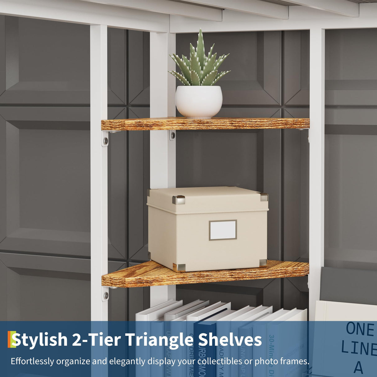 Garvee Twin Size Loft Bed with Large Desk and Storage Shelves, Heavy Duty Metal Loft Bed with Safety Guardrail and Ladder for Kids and Adults, Steel Slats Support, Space Saving, White and Brown Garvee