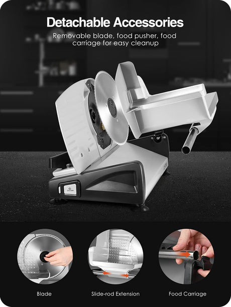 OSTBA Meat Slicer Electric Deli Food Slicer with Child Lock Protection, Removable 7.5’’ Stainless Steel Blade and Food Carriage, Adjustable Thickness Food Slicer Machine for Meat, Cheese, Bread(150W) OSTBA