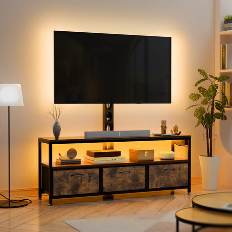 JUSTOGO TV Stand with Mount and Power Outlet, TV Stand with Drawers Storage for Living Room Bedroom, LED Entertainment Center for 45/55/60/65 inch TVs, Height Adjustable Media Console, Rustic JUSTOGO