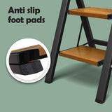 Taranta 2 Step Ladder,Aluminum Lightweight Folding 2 Step Stool with Anti-Slip Wide Pedal, 330lbs Capacity Step Ladder for Household,Kitchen,Office - BlackWoodgrain taranta