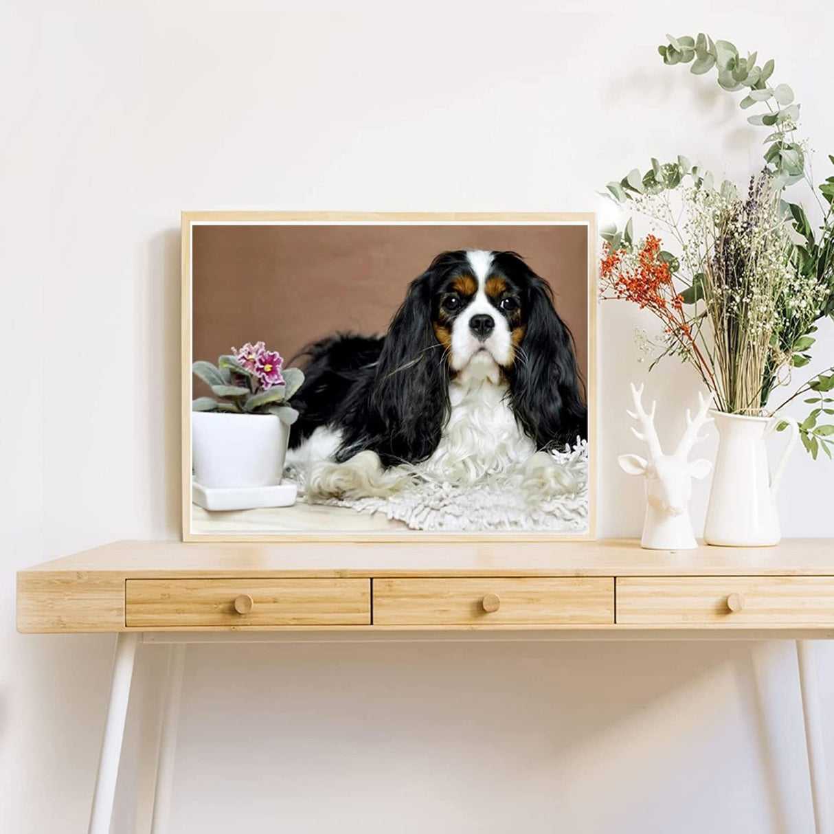 5D DIY Diamond Painting Kits, Cavalier King Charles Spaniel Dog Diamond Art Full Round Drill Crystal Rhinestone Embroidery Pictures Arts Diamond Painting Kits for Wall Decor Gift 30x40cm/12x16inch UPABLUNSO