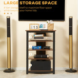 HOMCOM TV Stand, AV Media Stand, Corner Audio Tower with Storage Shelves and Steel Frame, Living Room Storage, Brown HOMCOM