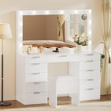 YITAHOME Makeup Vanity Desk with LED Mirror & 3 Brightness Levels, Makeup Table with 11 Drawers, Magnifying Glass, Power Outlets, Hairdryer Holder & Storage Cushion Stool for Dressing Room YITAHOME