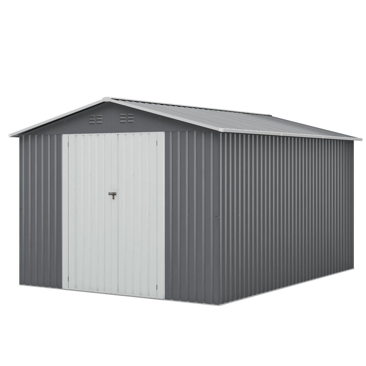 HOGYME 10x12 FT Outdoor Storage Shed, Large Metal Tool Sheds with Updated Frame Structure and Lockable Doors, Garden Shed for Backyard Garden Patio Lawn Grey HOGYME