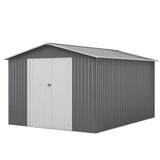 HOGYME 10x12 FT Outdoor Storage Shed, Large Metal Tool Sheds with Updated Frame Structure and Lockable Doors, Garden Shed for Backyard Garden Patio Lawn Grey HOGYME